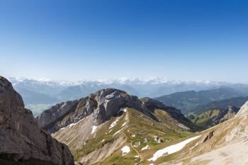 Mountain Landscape from Pilatus Peak, Lucerne, Switzerland, selective focus