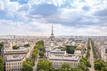 View of Paris city with cloudy blue sky, Europe, France, selective focus