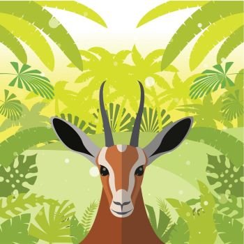 Antelope on the Jungle Background. Flat Vector image of the Antelope on the Jungle Background