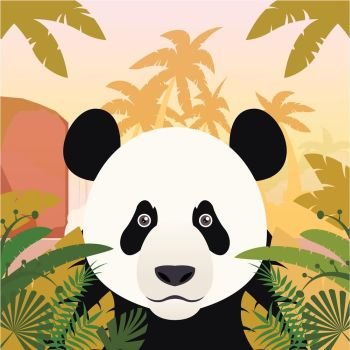 Panda on the Jungle Background. Flat Vector image of the Panda on the Jungle Background
