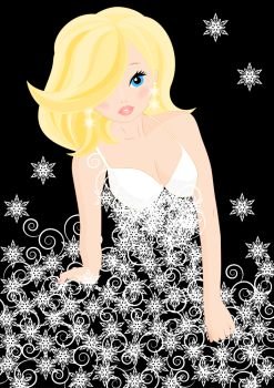 beautiful girl. girl snow Queen in a dress made of snowflakes on black background
