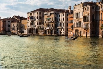 Grand Canal in Venice with Gondole and Facades, Italy