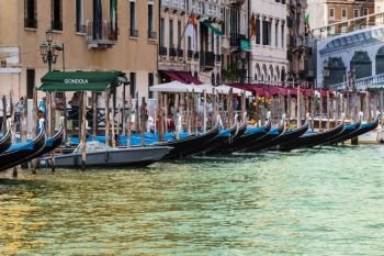 Series of Gondola in Grand Canal in Venice near Rialto Bridge