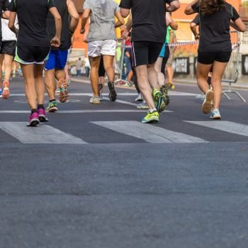 International Marathon Running Race, People Feet on City Road
