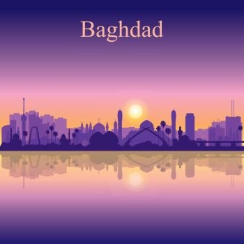 Baghdad city silhouette on sunset background vector illustration