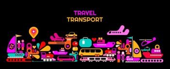 Travel Transport horizontal vector illustration isolated on a black background.