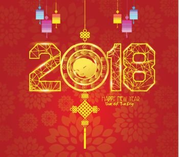 Chinese New Year Lantern Ornament Vector Design. Year og the dog