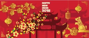 Chinese New Year festive vector card with scroll and chinese calligraphy 