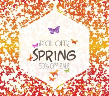 spring background with colorful butterflies. Sale off