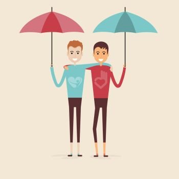 Adult guys,Men,Two best friends.Happy smiling young men friends.Happy best friends meeting.Happy couple icon.Happy friends two man,Friendly hug and Friendship concept.Vector illustration.