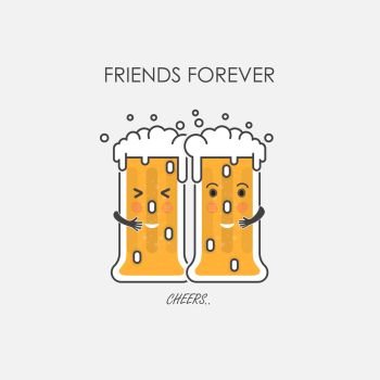Drunk beer glasses character.Friends forever Celebration and hap. Drunk beer glasses character.Friends forever Celebration and happy weekend concept.Party celebration in the Pub.Drunk person drinking beer on white background.Vector illustration