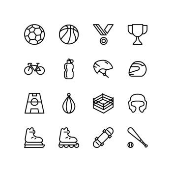 Icons of outdoor and indoor sports equipments