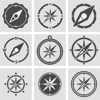 vector collection of compass icons for map illustrations. adventure, direction or guidance compass symbols