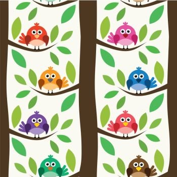 vector seamless repeating pattern with birds and trees