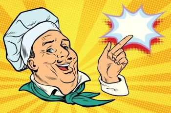 chef points his finger gesture. Pop art retro comic book vector illustration. chef points his finger gesture