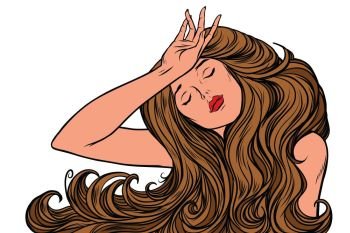 headache woman or just a dream. Medical problems and symptoms. Sleeping girl. Pop art retro vector illustration. headache woman or just a dream