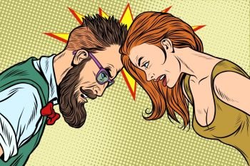 man vs woman, confrontation and competition. Gender inequality and the fight against stereotypes. Pop art retro vector illustration. man vs woman, confrontation and competition