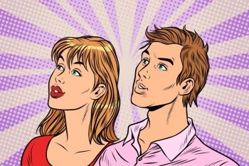 Beautiful couple man and woman. Pop art retro vector vintage illustrations. Beautiful couple man and woman