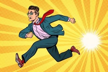 businessman running, business concept. Pop art retro comic book vector illustration. businessman running, business concept