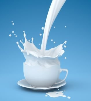 Pouring milk into a cup. Pouring milk into a cup. 3D illustration