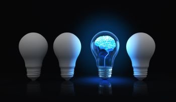 Light bulb with shining brain inside. Light bulb with shining brain inside.3D illustration