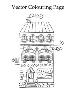 vector colouring page with a hand drawn medieval  house