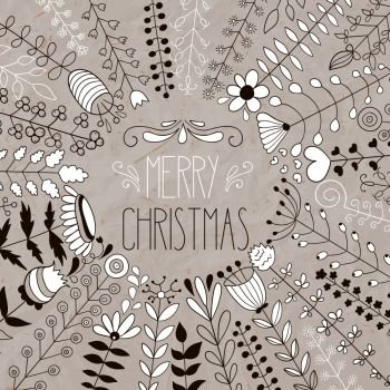 Vector Merry Christmas Floral Greeting