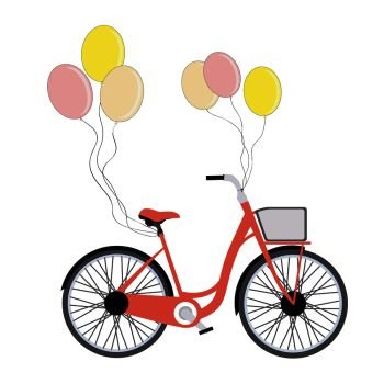Bicycle with  balloons isolated on white. Bicycle with  balloons isolated on white. Vintage Bicycle. Romantic Greeting card with cute bike. Vector card with bicycle. Romantic Birthday card.. Bicycle with  balloons isolated on white