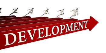 Development Solutions with Business People Running To Success. Development Solutions