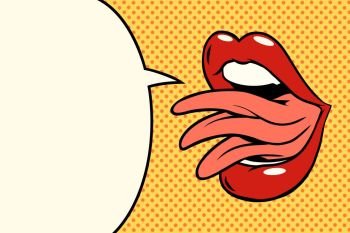 female mouth tongue moves. Comic book cartoon pop art retro vector illustration drawing. female mouth tongue moves