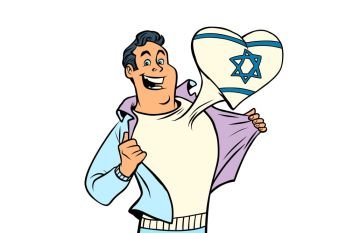 Israel patriot man isolated on white background. Comic cartoon style pop art illustration vector retro. Israel patriot man isolated on white background