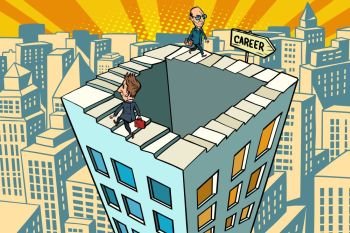 endless city career ladder. Comic book cartoon pop art retro drawing illustration. endless city career ladder