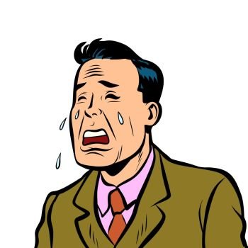Funny man crying. Comic cartoon pop art illustration retro vintage kitsch vector. Funny man crying