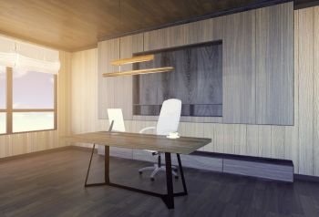 Modern and minimal interior of boss office, 3D rendering