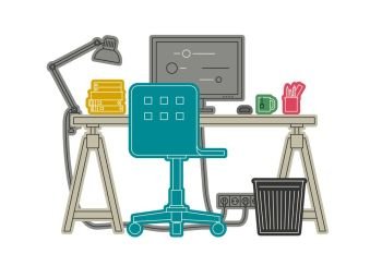Workplace thin line illustration.. Workplace thin line illustration. Vector color illustration of workspace.
