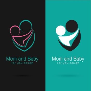 Vector of mom and baby design on black background and blue background, Logo, Symbol, label