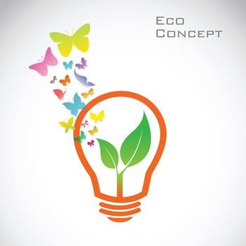 Vector bulb and  butterflies and leaves. eco concept