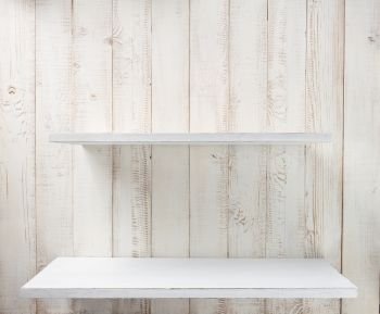 white shelf on wooden wall background texture