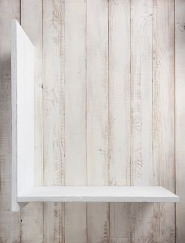 wooden shelves at white wall background texture