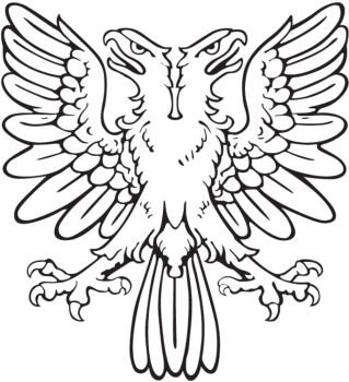 Vectorial pictogram of most heraldic monster - eagle, executed in style of gravure on wood. No dlends, gradients and strokes.