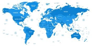 Detailed world map with borders, countries, water objects