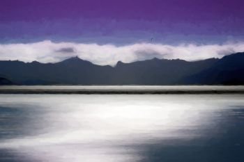 Norway ocean and mountains on horizon painting background. Norway ocean and mountains on horizon painting background hd