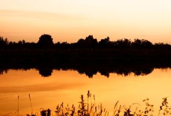 Classic Russian river bank sunset background. Classic Russian river bank sunset background hd