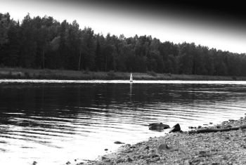 Horizontal black and white river landscape with reflections. Horizontal black and white river landscape with reflections hd