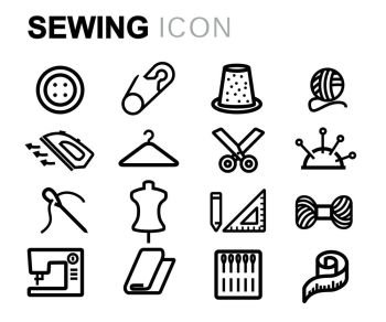 Vector black sewing icons set. Vector black sewing icons set on white background
