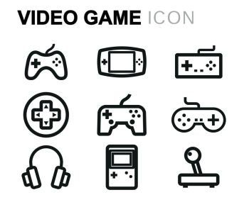 Vector black video game icons set. Vector black video game icons set on white background
