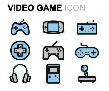 Vector white video game icons set. Vector white video game icons set on black background
