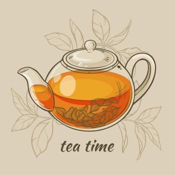 glass teapot. Vector Illustration with glass teapot on brown  background