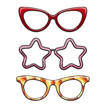 Colorful eyeglass frames set. Colorful eyeglass frames isolated on white background. Vector illustration