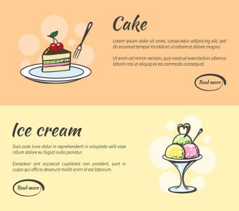 Dessert web banner set. Dessert web banner design. Cake and ice cream. Vectorillustration
